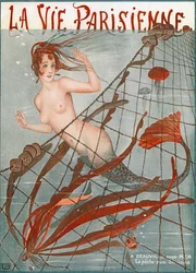 Sirena impigliata in una rete da pesca, illustrazione da "La Vie Parisienne".
