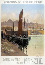 I bagni di mare della Manica (Vista del porto di Granville) - Poster delle Ferrovie dello Stato, di Meunier