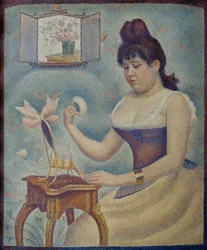 Jeune femme se poudrant