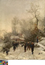 Villaggio con bambini nella neve