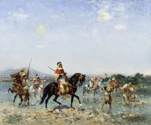 Cavalleria araba che attraversa un ruscello