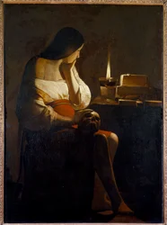 La Maddalena con la luce notturna, dipinto di vanitas di Georges de La Tour (1593-1652), XVII secolo, H. 1,28 x 0,94 m