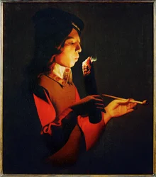Ragazzo che soffia su un marchio di fuoco (dipinto su tela)