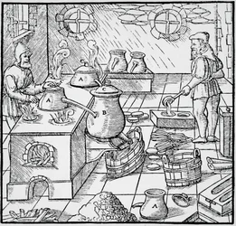 Incisione da De re metallica, di Georg Pawer o Georgius Agricola, pubblicato a Basilea