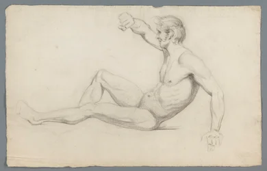 Nudo maschile seduto, con braccio alzato