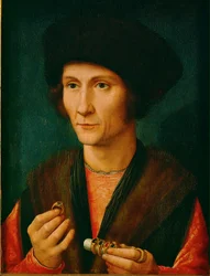 Un orafo, forse Jacques Cnoop, suocero di Gerard David ... (olio su legno di quercia)