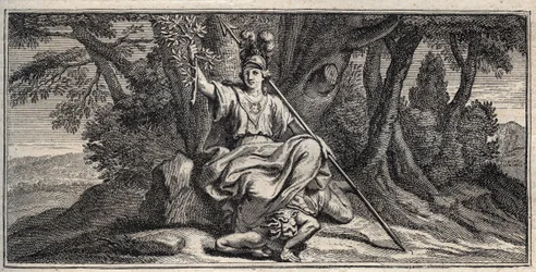 Minerva che abbatte la discordia - incisione di Gerard Edelinck dopo Daniel Halle