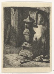Studio di un interno con stufa
