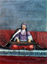 Ragazza turca che suona la cetra, inciso da Gerard Jean Baptiste Scotin