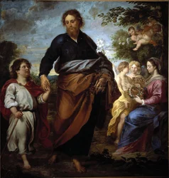 San Giuseppe e Gesù, sullo sfondo la Vergine