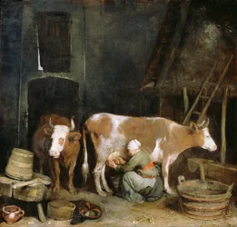 Una serva munge una mucca in una stalla, 1652-1654