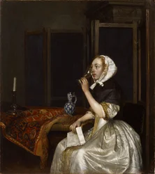 Donna che tiene un bicchiere di vino, ca. 1665
