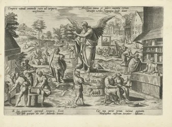 Padre Tempo tra scene con mestieri e attività umane