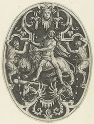 Decorazione piatta: Ercole e il leone di Nemea (serie Decorazioni ovali con le imprese di Ercole in grottesche)