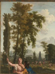 Paesaggio italiano con pastore e pastorella