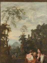 Paesaggio italiano con tre donne che fanno musica (decorazione per una stanza nella casa di Jacob de Flines ad Amsterdam)