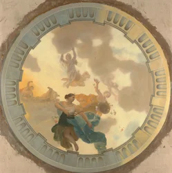 Parte (centrale) di un affresco sul soffitto con come soggetto principale Diana e le sue compagne