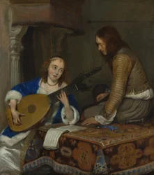 Una donna che suona il tiorba e un cavaliere, c.1658