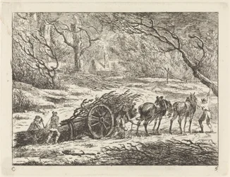 Paesaggio con carro trainato da due cavalli