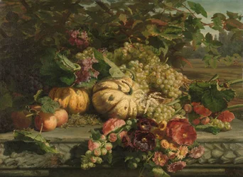 Natura morta con fiori e frutta