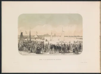Gara di barche a vela sul ghiaccio sul fiume Mosa a Rotterdam, 1855