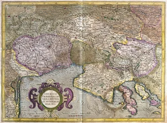 Friuli, Italia - Slovenia (Istria) con il Golfo di Trieste e i Balcani (incisione)