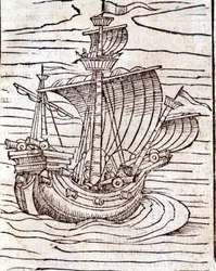 Una barca. Xilografia dalla Cosmografia Universale di Sebastien Munster. Basilea
