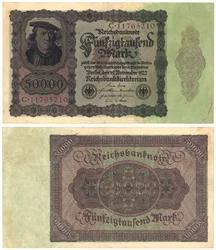 Una banconota da cinquantamila marchi, 1922 (recto e verso)