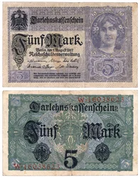 Una banconota da cinque marchi, 1917 (recto e verso)