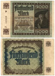 Una banconota da cinquemila marchi, 1922 (recto e verso)