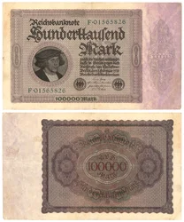 Una banconota da centomila marchi, 1923 (recto e verso)