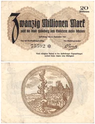 Una banconota da venti milioni di marchi, 1923 (recto e verso)