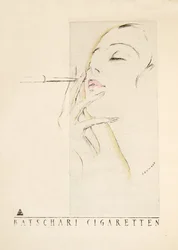 Pubblicità per "Batschari Cigaretten", da Styl, pub.1922 (stampa a pochoir)