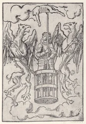 Alessandro Magno trasportato in aria da due grifoni, circa 1525