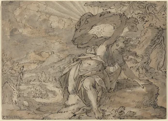 Figura femminile allegorica in un paesaggio [recto], 1600 circa (disegno a penna e inchiostro)