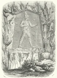 Rilievo egizio antico che si pensa raffiguri il faraone Sesostri o Ramses II