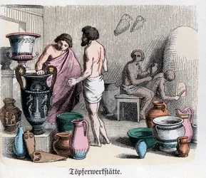 Storia antica. Grecia. Laboratorio di ceramica, produzione di anfore. ... (incisione)