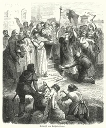 Arrivo di una processione di flagellanti (incisione)
