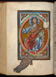Arundel 156, f.99v, Cristo seduto in trono in maestà all