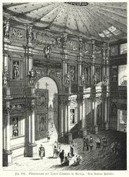 Auditorium e palco del Teatro Olimpico, Piacenza, Italia, progettato da Andrea Palladio
