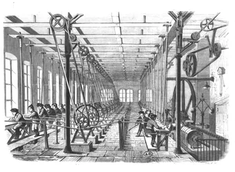 Bambini lavoratori nella fabbrica di carta ad Aschaffenburg, Germania, 1858