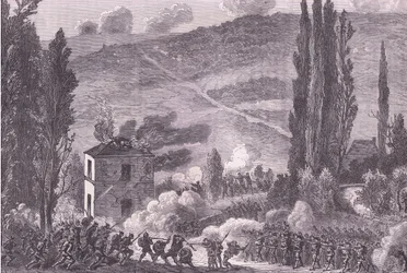 Combattimento a Chatillon, Cassells History of the War between France and Germany pubblicato da Cassell and Company Limited, c.1890 (litografia)