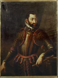 Il conte Adolf Schwarzenberg che riconquistò la fortezza di Gyoer, in Ungheria, dai turchi nel 1594 ...