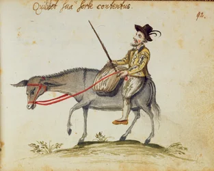 Uomo che cavalca un mulo, da Album Amicorum, di Moyses Walens, Colonia