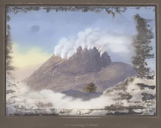 Eruzione del Vulcano Merapi con vista dell