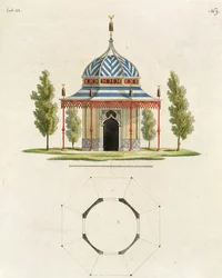 Esterno di un Tempio del Giardino Cinese, da Recent New Ideas for the Garden, pubblicato 1779