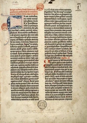 Prima pagina della Bibbia in latino (Vulgata) di Gutenberg, preparata a Magonza 1452 - 1454. L