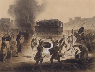 Funerale in epoca classica (litografia a colori)