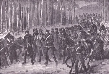 Cavalleria tedesca in viaggio verso Parigi, Cassells History of the War between France and Germany pubblicata da Cassell and Company Limited, c.1890