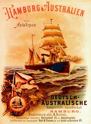 Hamburg - Australia, poster pubblicitario della German Australian Steamship Company, 1889